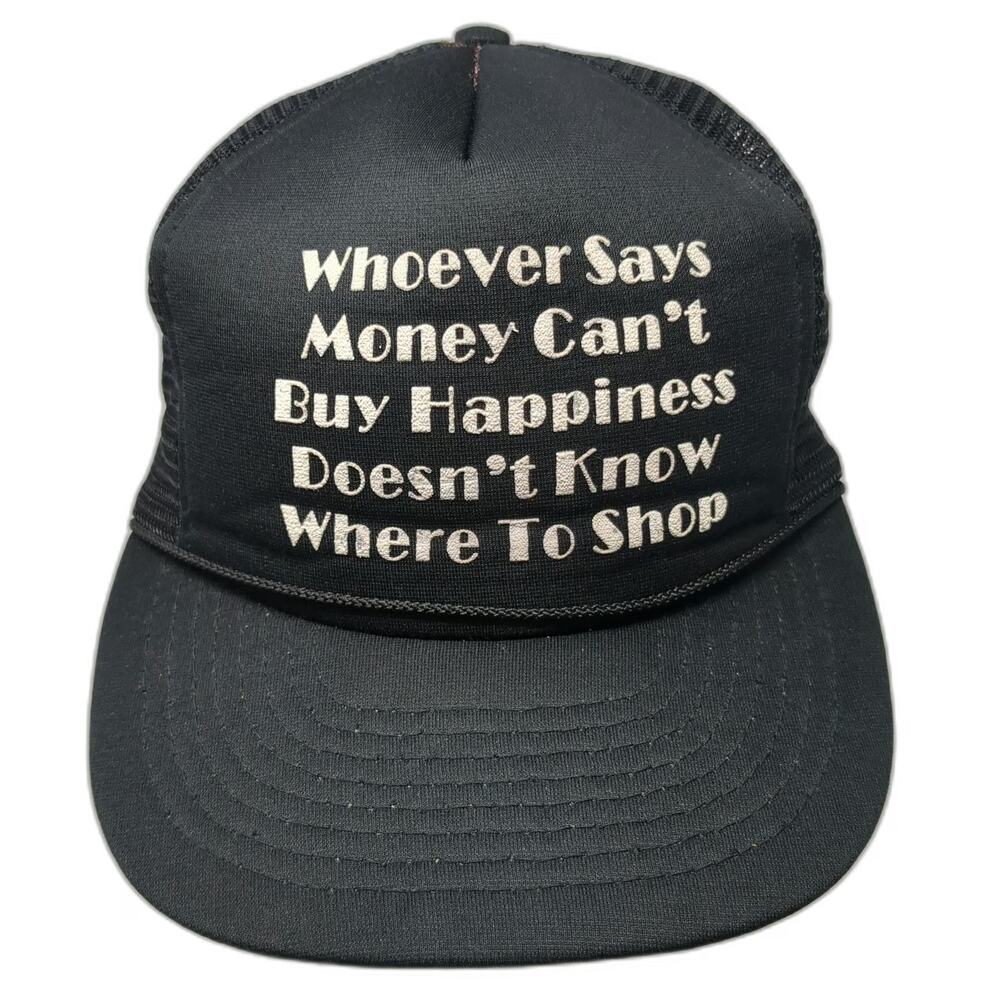 Cobra Caps Trucker Hat Black One Size Snapback Money Can't Buy Happiness Quote